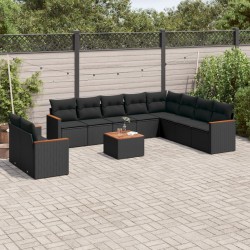vidaXL Set de sofás de jardín 11 pzas y cojines ratán sintético negro