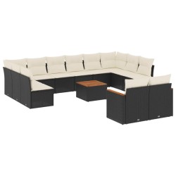 vidaXL Set de sofás de jardín y cojines 13 pzas ratán sintético negro