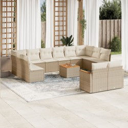 vidaXL Set sofás de jardín con cojines 13 pzas ratán sintético beige