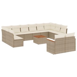 vidaXL Set sofás de jardín con cojines 13 pzas ratán sintético beige