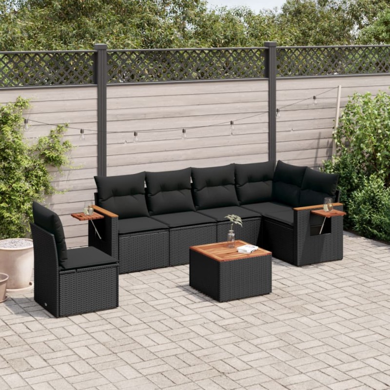 vidaXL Set de comedor de jardín 7 pzas y cojines ratán sintético negro vidaXL Set de comedor de jardín 7 pzas y cojines ratán sintético negro