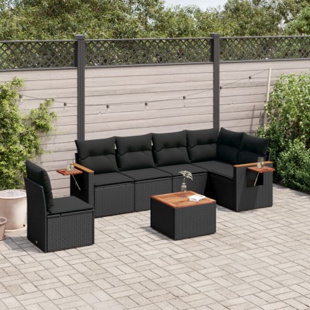 vidaXL Set de comedor de jardín 7 pzas y cojines ratán sintético negro