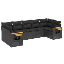 vidaXL Set de comedor de jardín 7 pzas y cojines ratán sintético negro