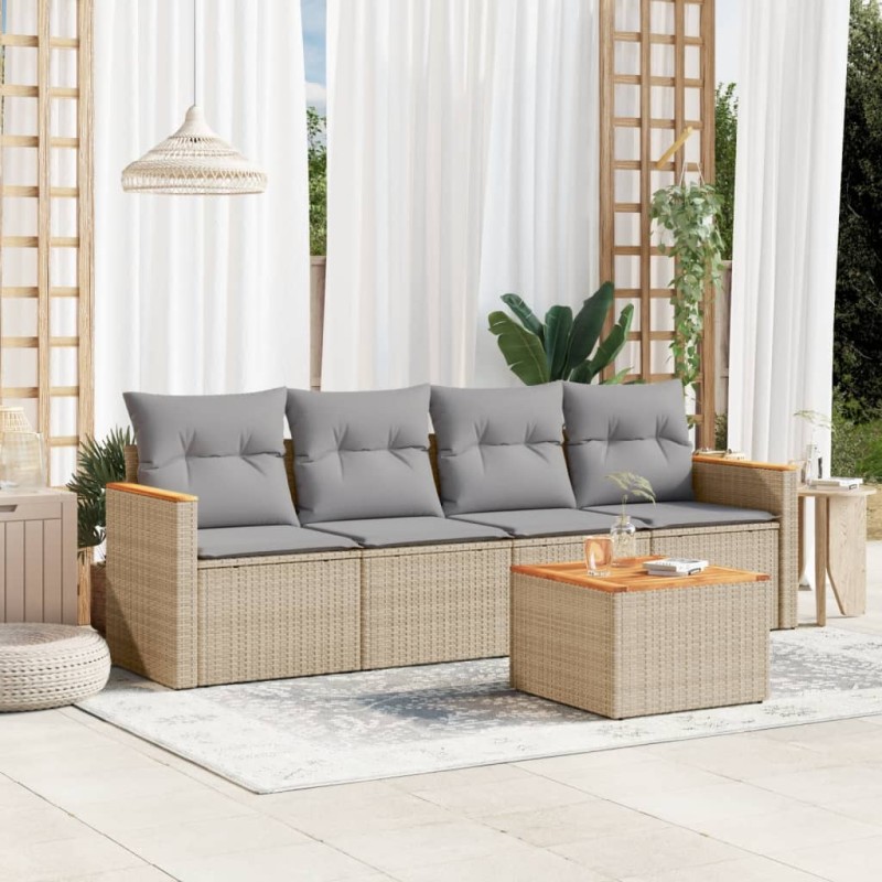 vidaXL Juego de sofás jardín con cojines 5 pzas ratán sintético beige vidaXL Juego de sofás jardín con cojines 5 pzas ratán sintético beige