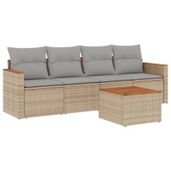 vidaXL Juego de sofás jardín con cojines 5 pzas ratán sintético beige