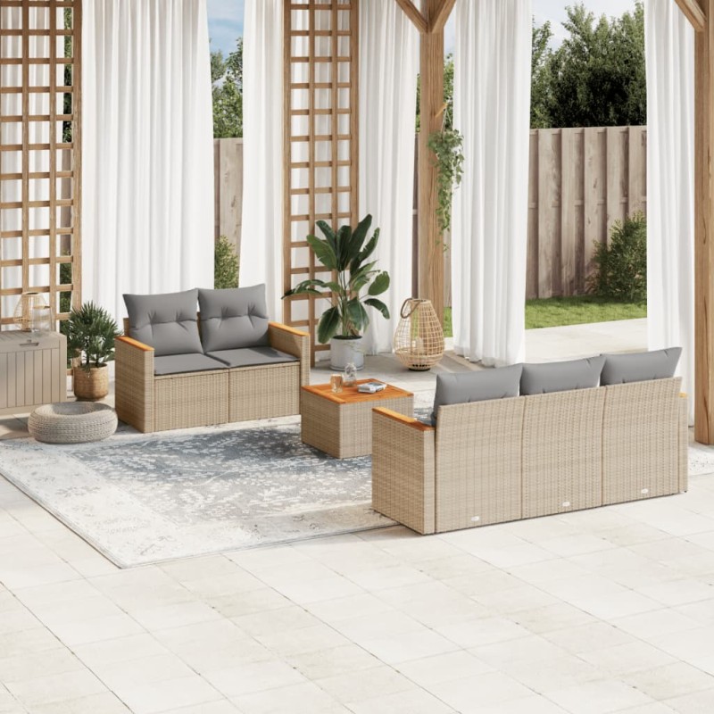 vidaXL Juego de sofás jardín con cojines 6 pzas ratán sintético beige vidaXL Juego de sofás jardín con cojines 6 pzas ratán sintético beige
