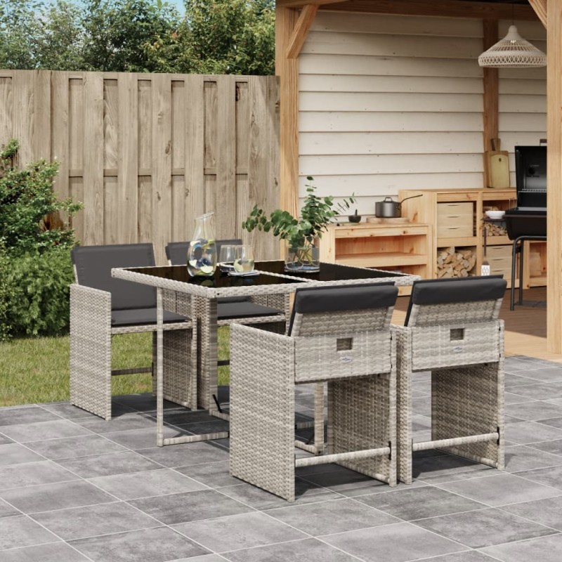 vidaXL Set comedor de jardín 5 pzas cojines ratán sintético gris claro vidaXL Set comedor de jardín 5 pzas cojines ratán sintético gris claro