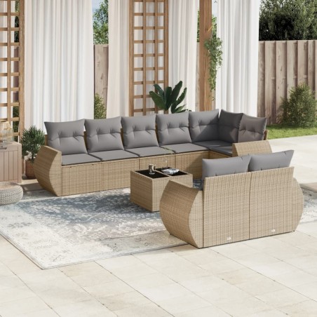 vidaXL Set de sofás de jardín 9 pzas con cojines ratán sintético beige