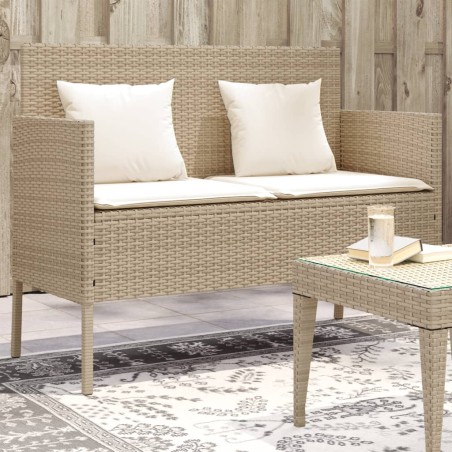 vidaXL Banco de jardín con cojines ratán sintético beige