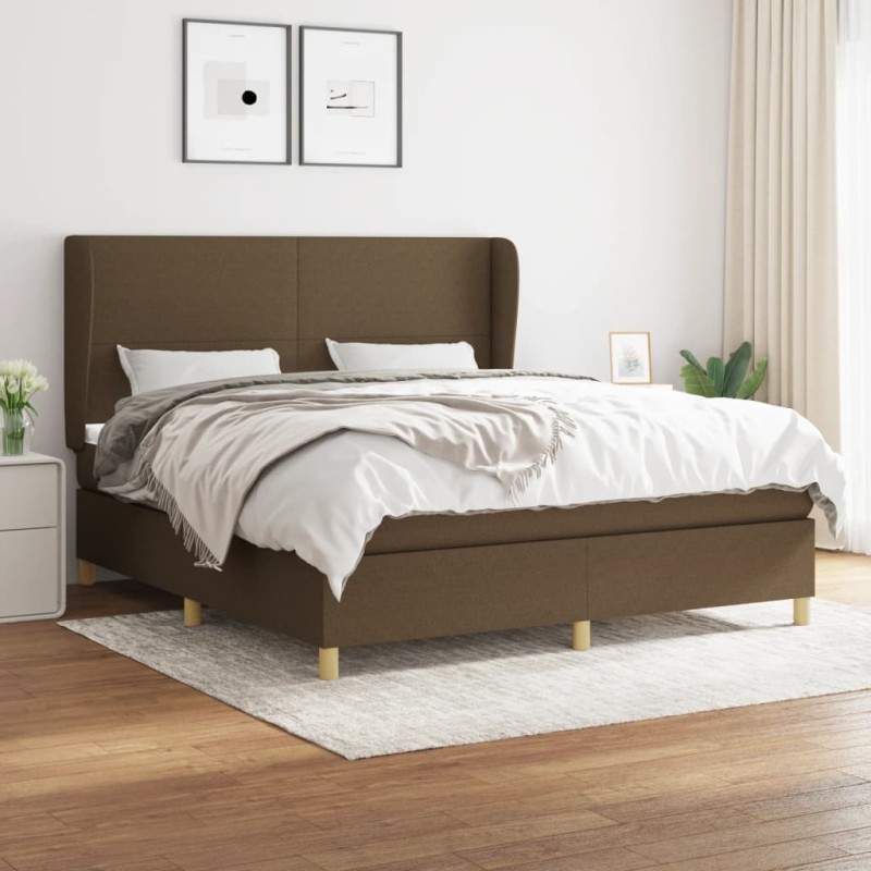 vidaXL Cama box spring con colchón tela marrón oscuro 160x200 cm vidaXL Cama box spring con colchón tela marrón oscuro 160x200 cm