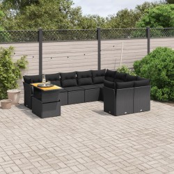 vidaXL Set de sofás de jardín 10 pzas cojines ratán sintético negro