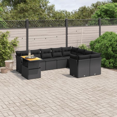 vidaXL Set de sofás de jardín 10 pzas cojines ratán sintético negro