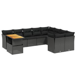 vidaXL Set de sofás de jardín 10 pzas cojines ratán sintético negro