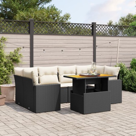 vidaXL Set de comedor de jardín 7 pzas y cojines ratán sintético negro