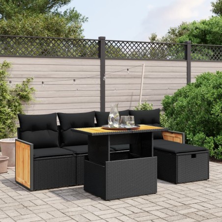 vidaXL Set de sofás de jardín 6 piezas y cojines ratán sintético negro