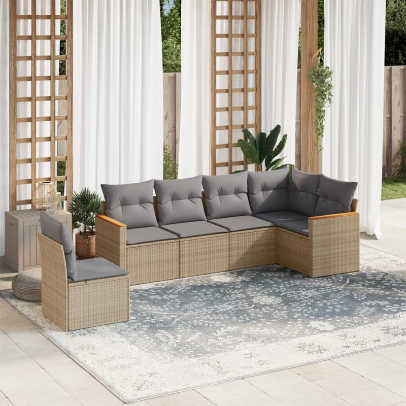 vidaXL Juego de sofás jardín con cojines 6 pzas ratán sintético beige vidaXL Juego de sofás jardín con cojines 6 pzas ratán sintético beige