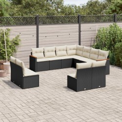 vidaXL Set de sofás de jardín 11 pzas y cojines ratán sintético negro