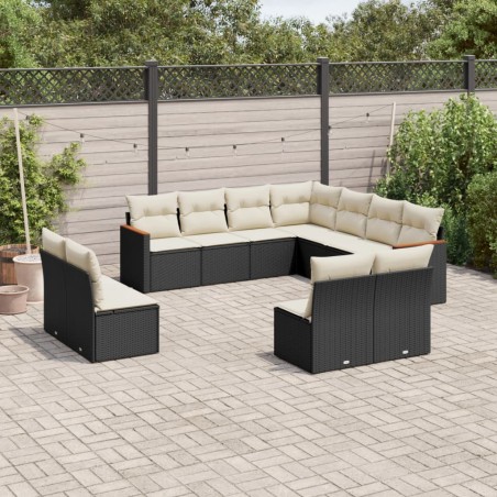 vidaXL Set de sofás de jardín 11 pzas y cojines ratán sintético negro