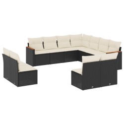 vidaXL Set de sofás de jardín 11 pzas y cojines ratán sintético negro