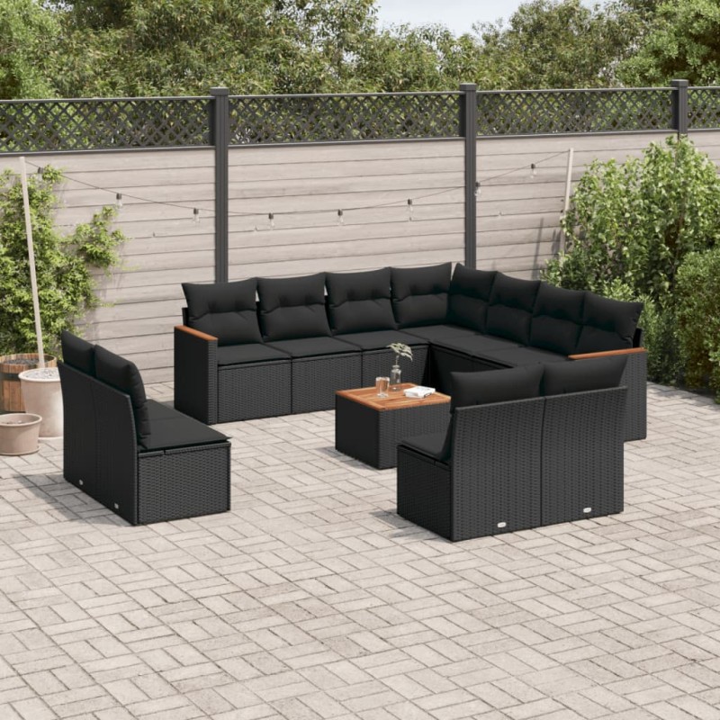 vidaXL Set de sofás de jardín 12 piezas cojines ratán sintético negro vidaXL Set de sofás de jardín 12 piezas cojines ratán sintético negro
