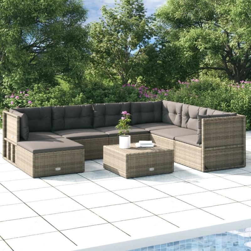 vidaXL Set de muebles de jardín 7 pzas y cojines ratán sintético gris vidaXL Set de muebles de jardín 7 pzas y cojines ratán sintético gris