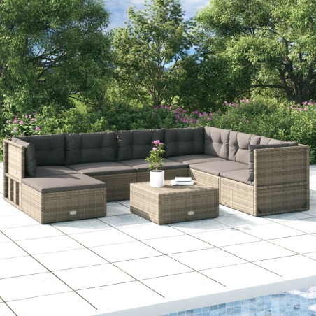 vidaXL Set de muebles de jardín 7 pzas y cojines ratán sintético gris
