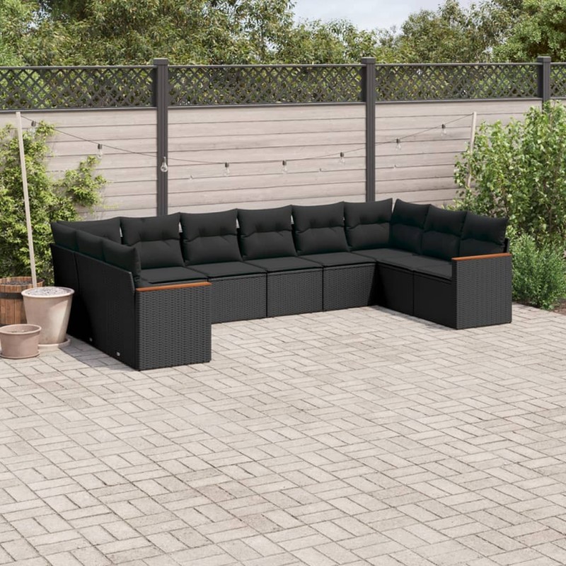 vidaXL Set de sofás de jardín 10 pzas cojines ratán sintético negro vidaXL Set de sofás de jardín 10 pzas cojines ratán sintético negro