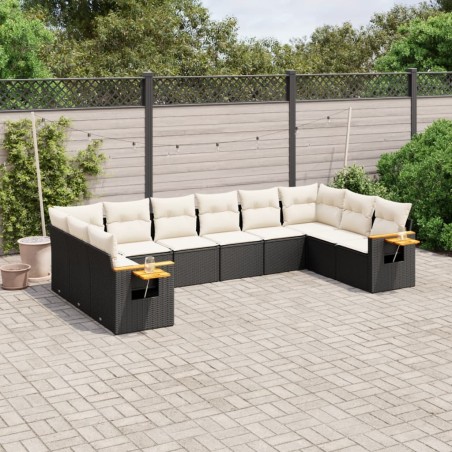 vidaXL Set de sofás de jardín 10 pzas cojines ratán sintético negro