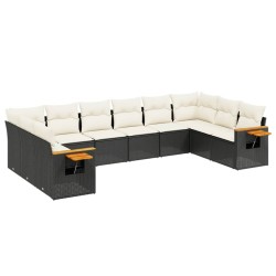 vidaXL Set de sofás de jardín 10 pzas cojines ratán sintético negro