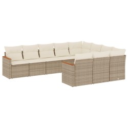 vidaXL Juego de sofás jardín con cojines beige 10 pzas ratán sintético