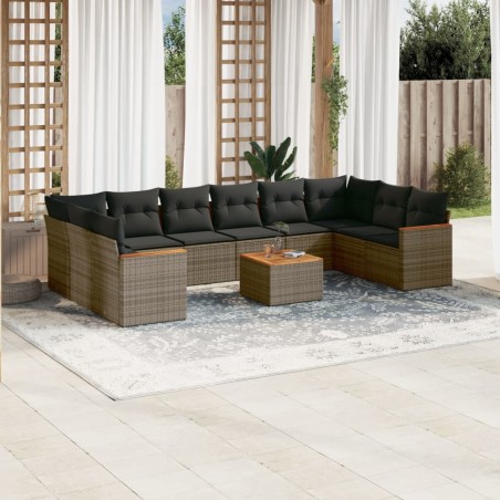 vidaXL Set de sofás de jardín 11 pzas y cojines ratán sintético gris