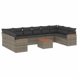 vidaXL Set de sofás de jardín 11 pzas y cojines ratán sintético gris