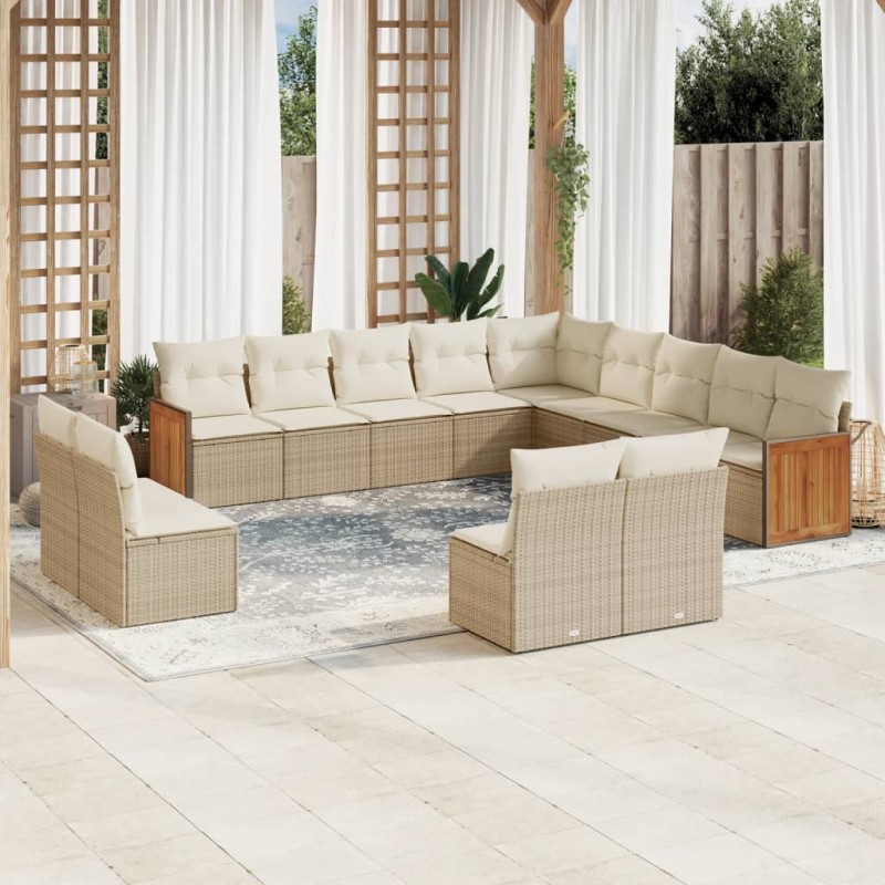 vidaXL Set sofás de jardín con cojines 13 pzas ratán sintético beige vidaXL Set sofás de jardín con cojines 13 pzas ratán sintético beige