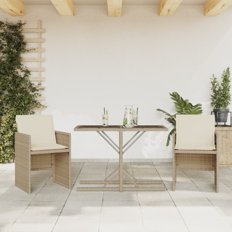 vidaXL Sillas y mesita de jardín 3 piezas ratán sintético cojín beige vidaXL Sillas y mesita de jardín 3 piezas ratán sintético cojín beige