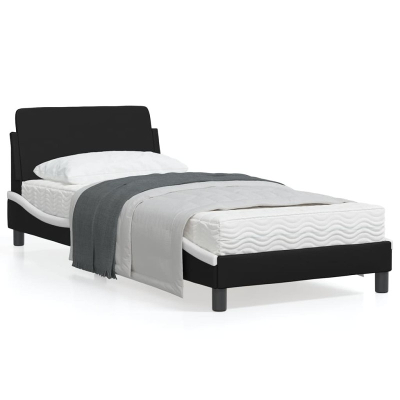vidaXL Estructura cama cabecero cuero sintético negro blanco 90x200 cm vidaXL Estructura cama cabecero cuero sintético negro blanco 90x200 cm