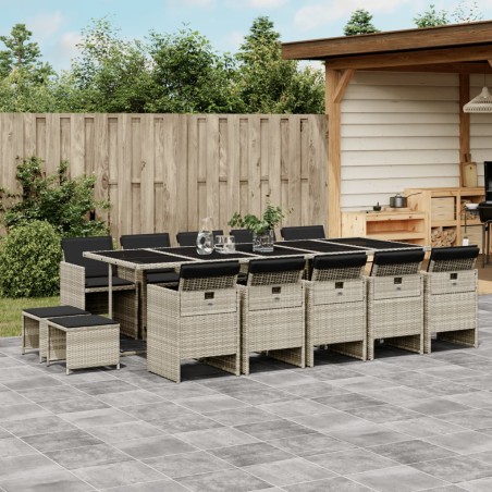 vidaXL Set comedor jardín y cojines 15 pzas ratán sintético gris claro