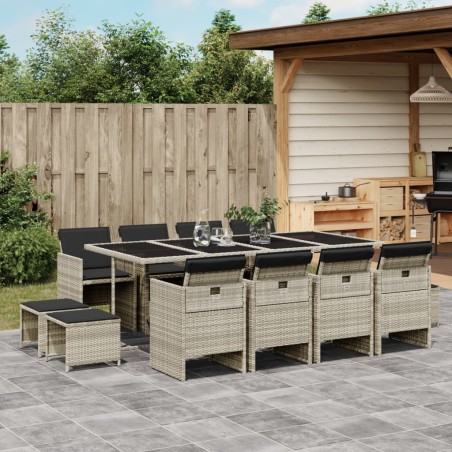 vidaXL Set comedor jardín y cojines 13 pzas ratán sintético gris claro