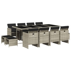 vidaXL Set comedor jardín y cojines 13 pzas ratán sintético gris claro
