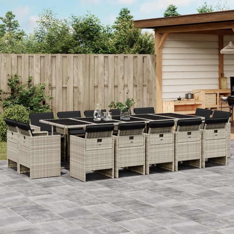 vidaXL Set comedor jardín y cojines 17 pzas ratán sintético gris claro vidaXL Set comedor jardín y cojines 17 pzas ratán sintético gris claro