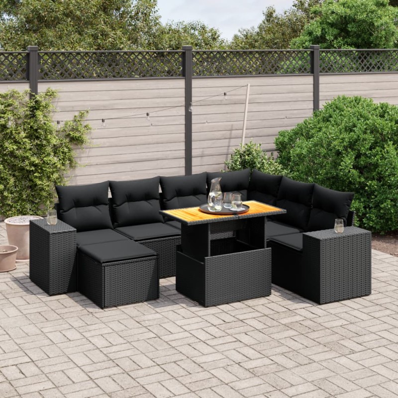 vidaXL Set de sofás de jardín 8 piezas y cojines ratán sintético negro vidaXL Set de sofás de jardín 8 piezas y cojines ratán sintético negro