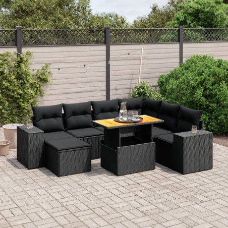 vidaXL Set de sofás de jardín 8 piezas y cojines ratán sintético negro