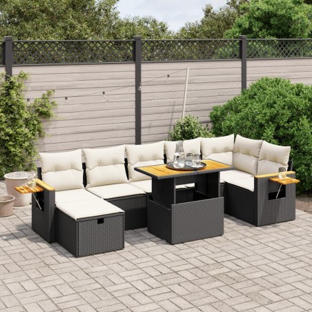 vidaXL Set de sofás de jardín 8 piezas y cojines ratán sintético negro