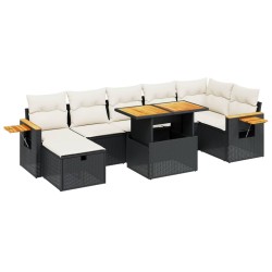 vidaXL Set de sofás de jardín 8 piezas y cojines ratán sintético negro