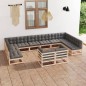 vidaXL Juego de muebles de jardín 12 pzas y cojines madera maciza pino vidaXL Juego de muebles de jardín 12 pzas y cojines madera maciza pino