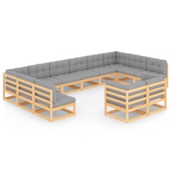 vidaXL Juego de muebles de jardín 12 pzas y cojines madera maciza pino