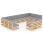 vidaXL Juego de muebles de jardín 12 pzas y cojines madera maciza pino vidaXL Juego de muebles de jardín 12 pzas y cojines madera maciza pino