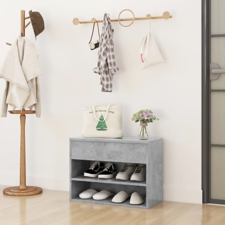 vidaXL Banco zapatero madera contrachapada gris hormigón 60x30x45 cm