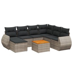 vidaXL Set de sofás de jardín 8 pzas y cojines ratán sintético gris