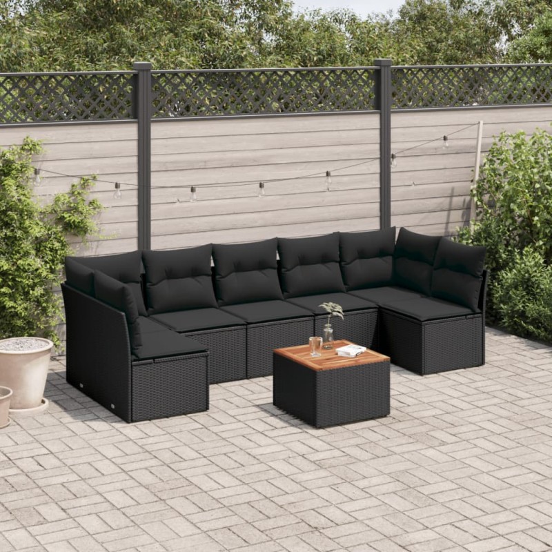 vidaXL Set de sofás de jardín 8 piezas y cojines ratán sintético negro vidaXL Set de sofás de jardín 8 piezas y cojines ratán sintético negro