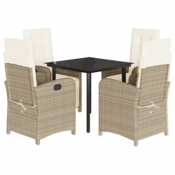 vidaXL Set comedor de jardín 5 pzas con cojines ratán sintético beige